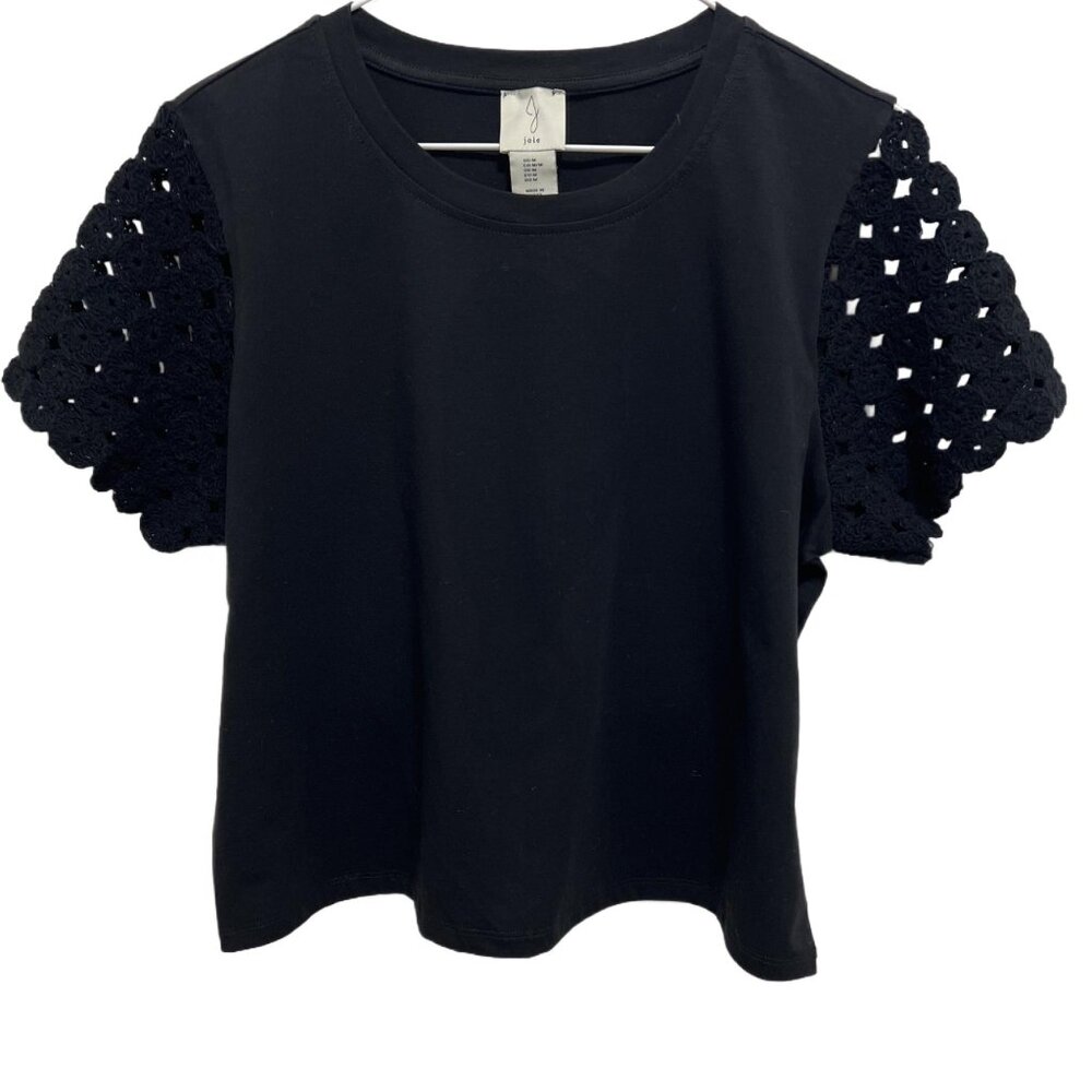 0969 Joie Crochet Short Sleeve Crop Top Black